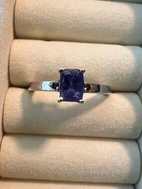GENUINE TANZANITE 925 PURPLE CUSHION-CUT GEMSTONE SILVER RING